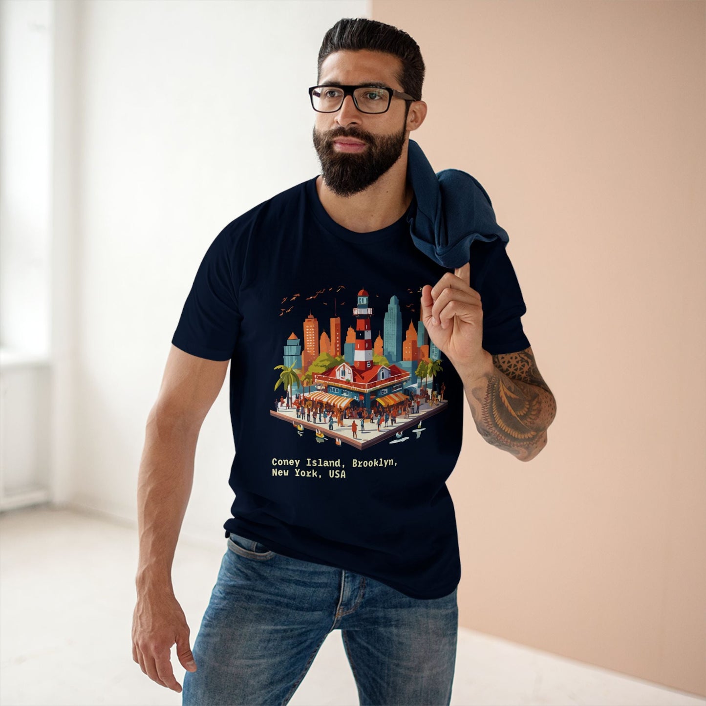 Unisex Travel Shirt Brooklyn Tourist Shirt Premium Cotton Tee with Original Art by Retro2Nova TT25