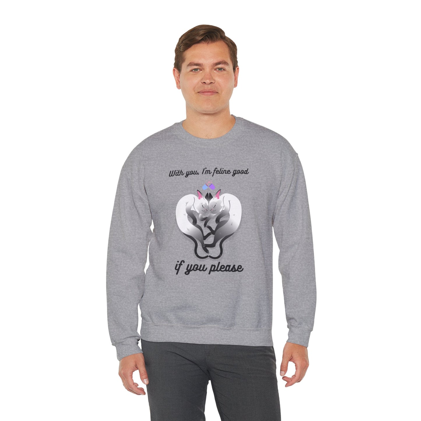 Double Cat Heart Sweatshirt Unisex Fifty Fifty Cotton Poly Valentines Day Sweatshirt