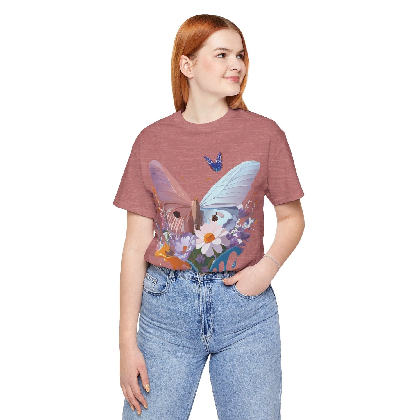 Butterfly Graphic Unisex 100 Cotton Lightweight Vintage Floral Design Jersey Tee 69
