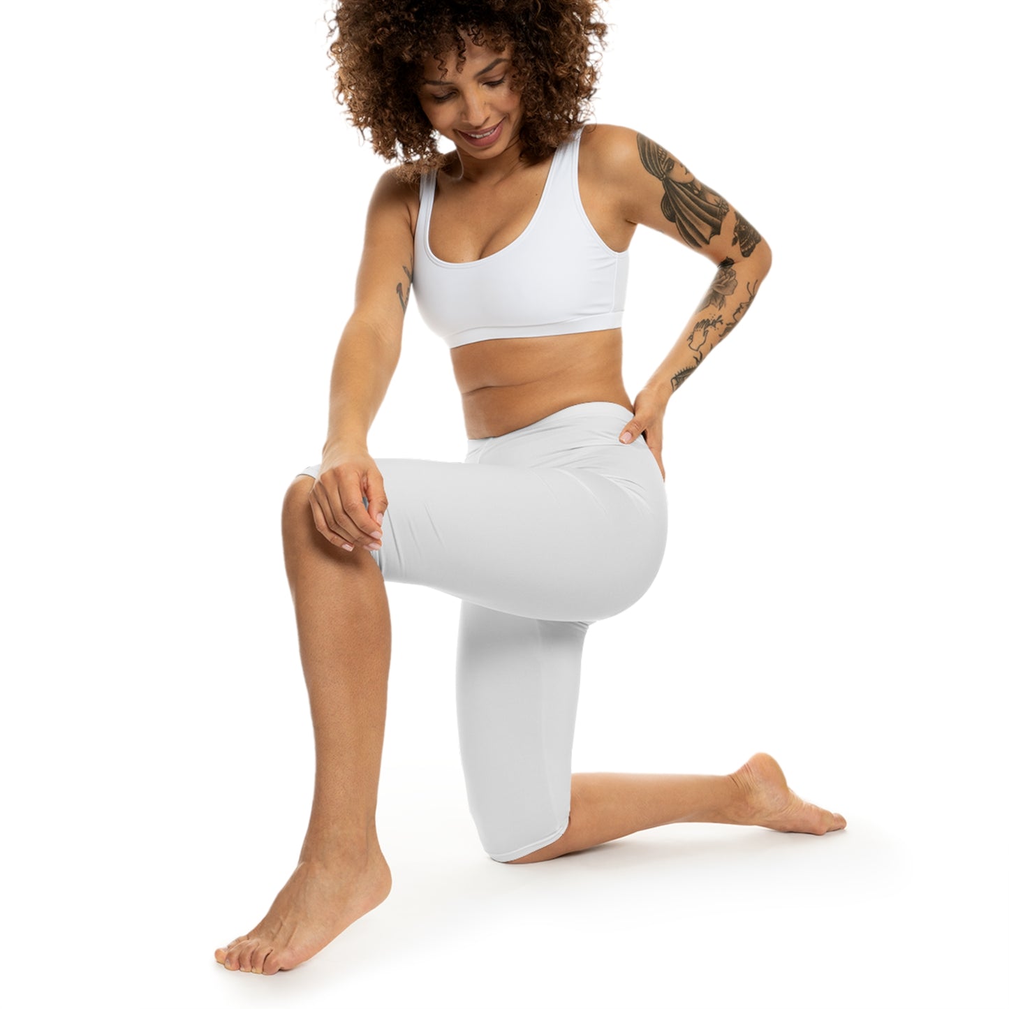 White Smoke Color Women's Brushed Suede Poly Span Casual Capri Leggings XS-2XL