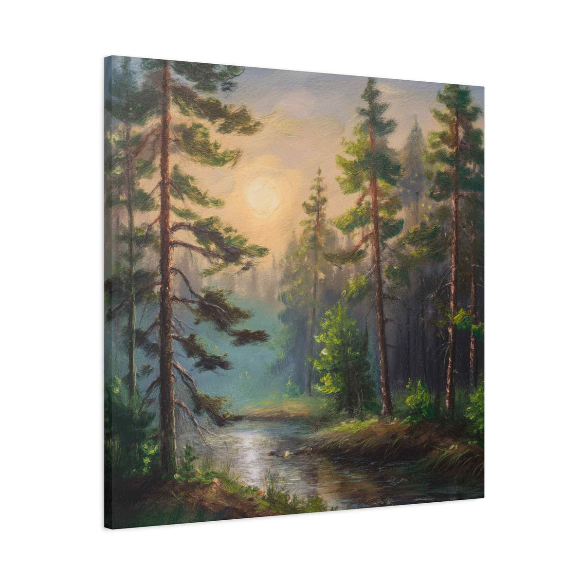 Forest Print Canvas, Trees Oil Paint Print 20x20, 24x24, 30x30, 32x32, 36x36 Art Design Print Pine-Wood Inner Frame MC-74