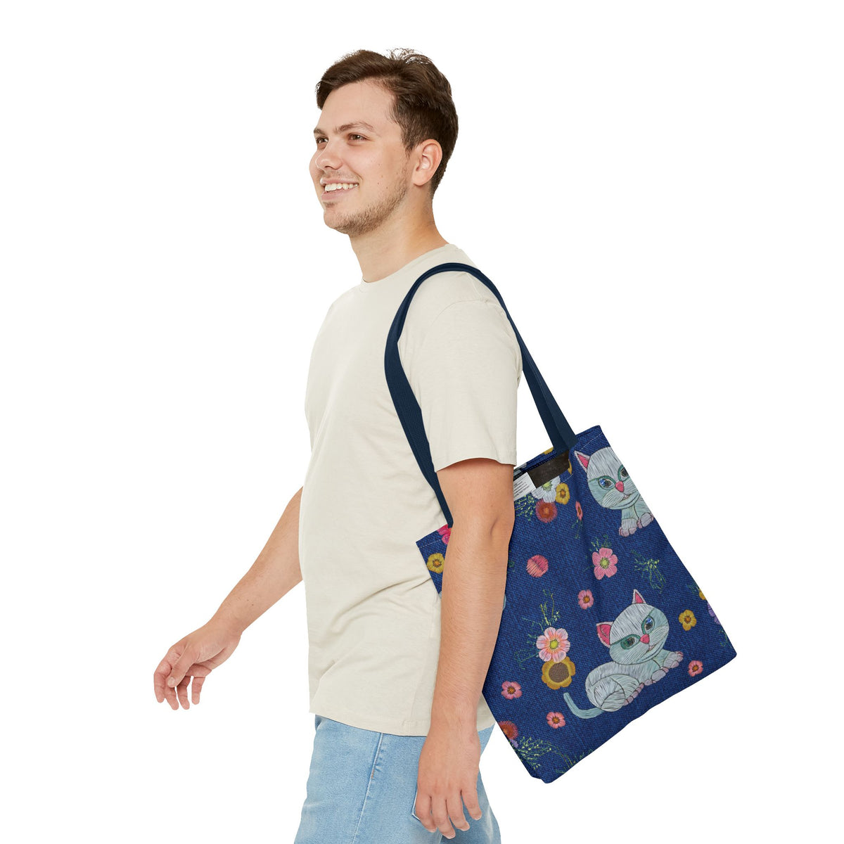 Denim Fabric Imitation Print Unisex Canvas Bag Poly Spun 3 Sizes Tote Bag 190-11