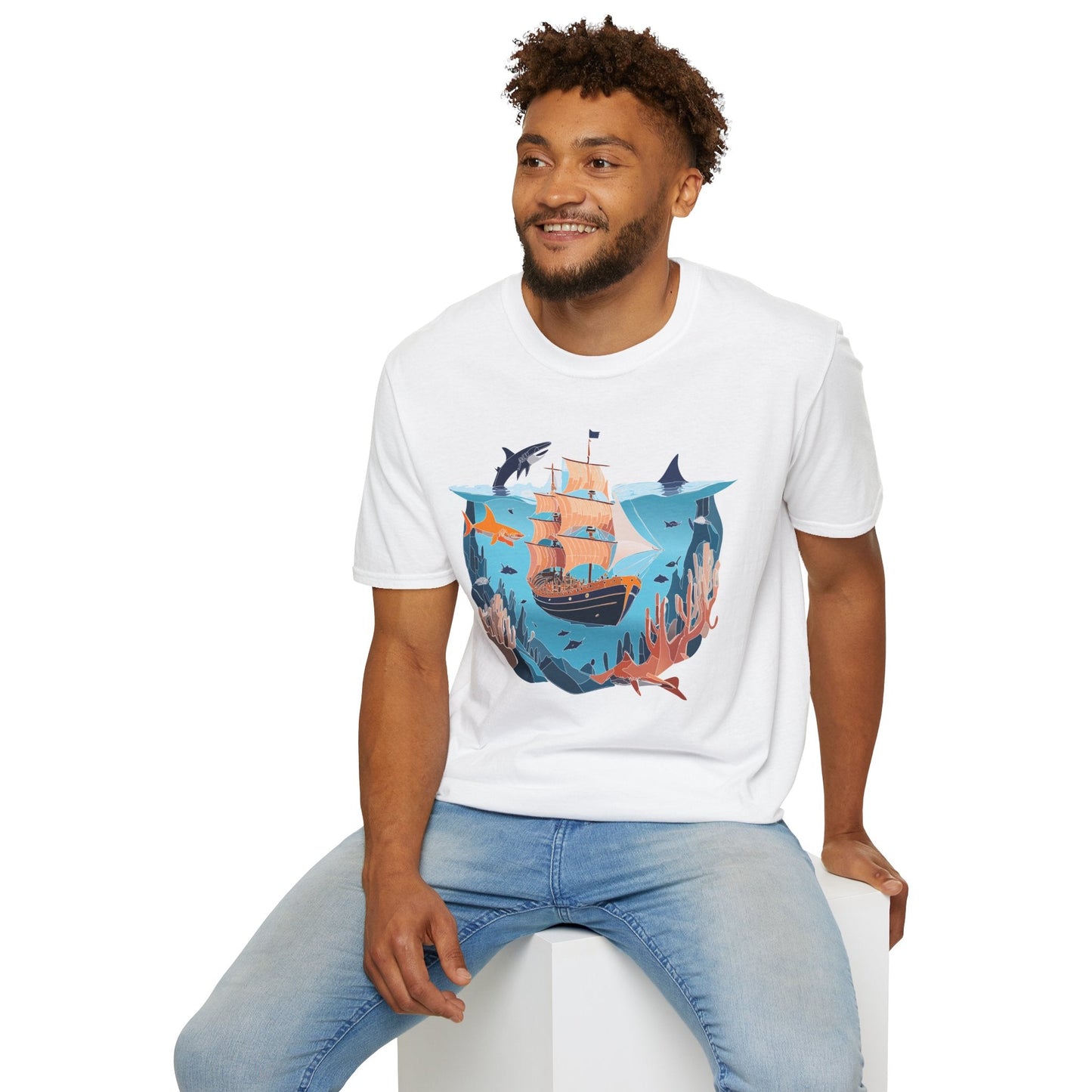 Ocean Tee Shirt Unisex Softstyle 64000 U Boat Design 100 Percent Ring Spun Cotton Tee
