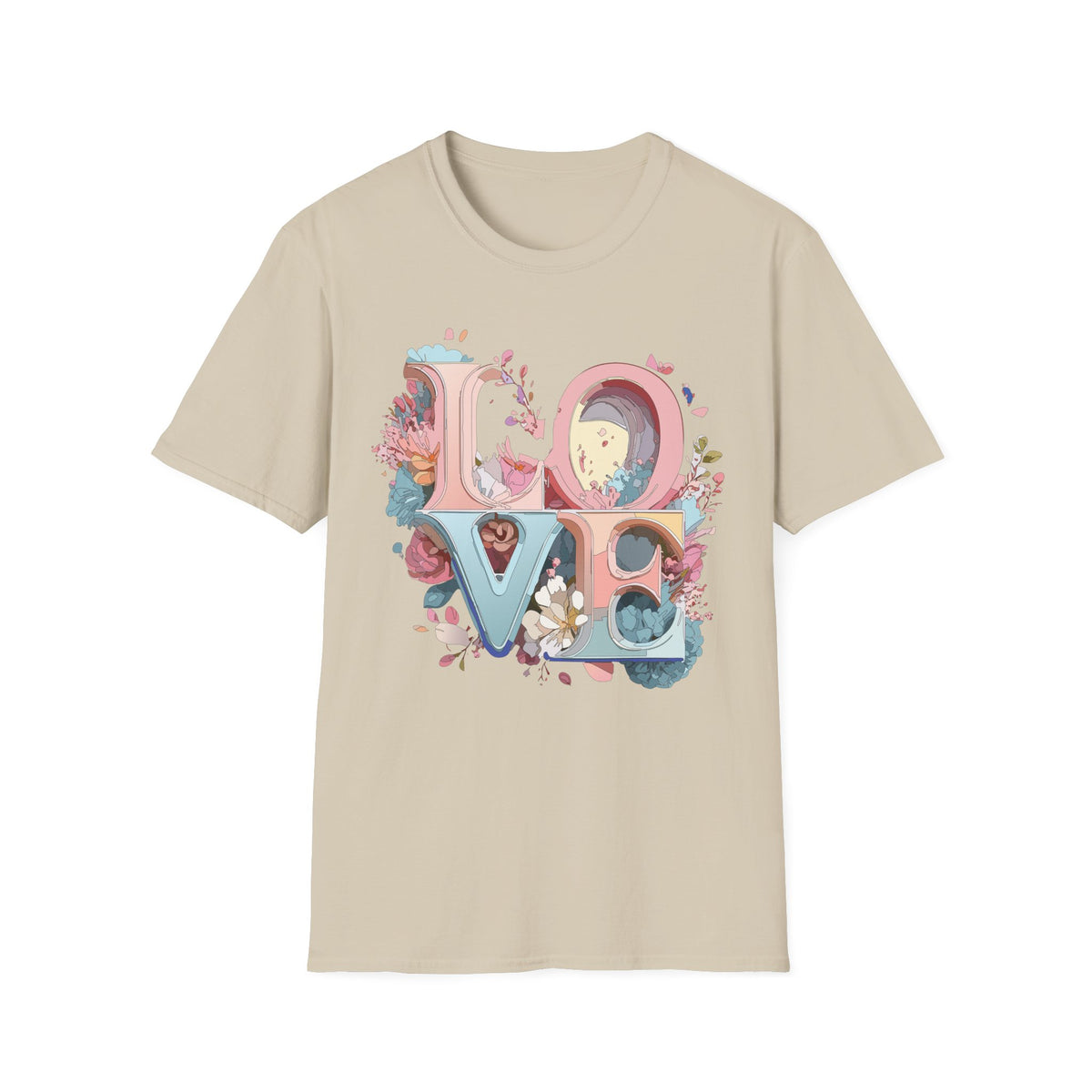Floral LOVE Lettering T-Shirt | Pastel Botanical Typography