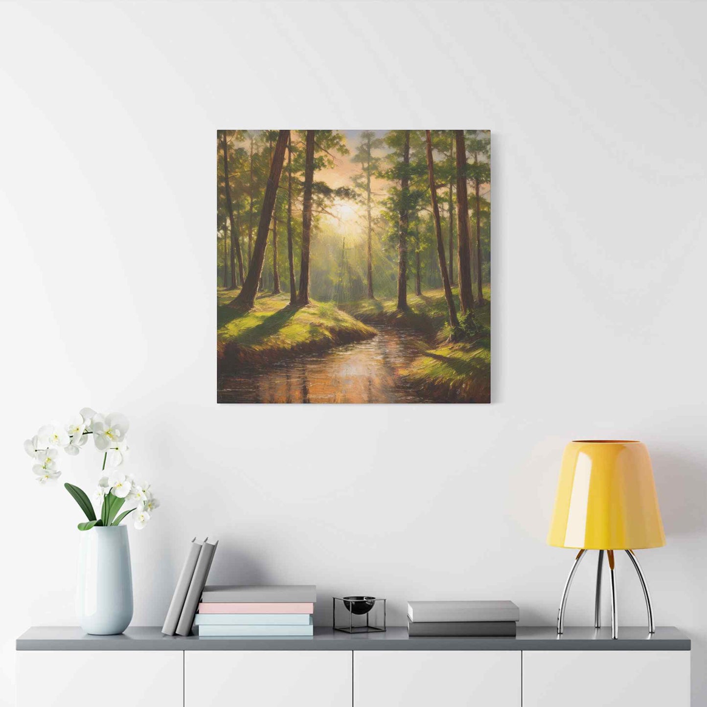 Forest Print Canvas, Trees Oil Paint Print 20x20, 24x24, 30x30, 32x32, 36x36 Art Design Print Pine-Wood Inner Frame MC-73