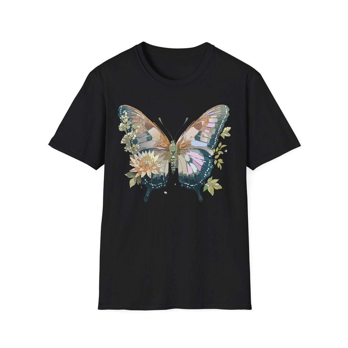 Butterfly Floral T-Shirt — Watercolor Garden Wings Graphic Design Unisex 100 Cotton Gildan T-Shirt