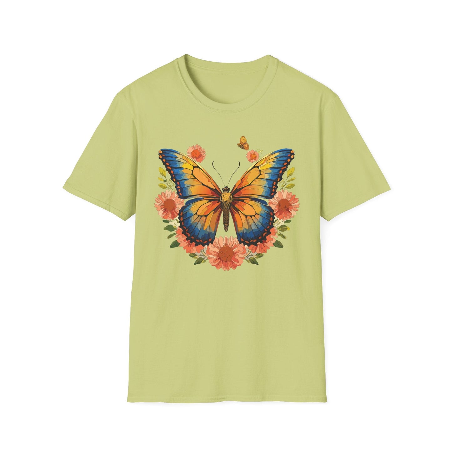 Butterfly T Shirt Unisex Softstyle Gildan 64000 Monarch Print 100 Percent Ring Spun Cotton