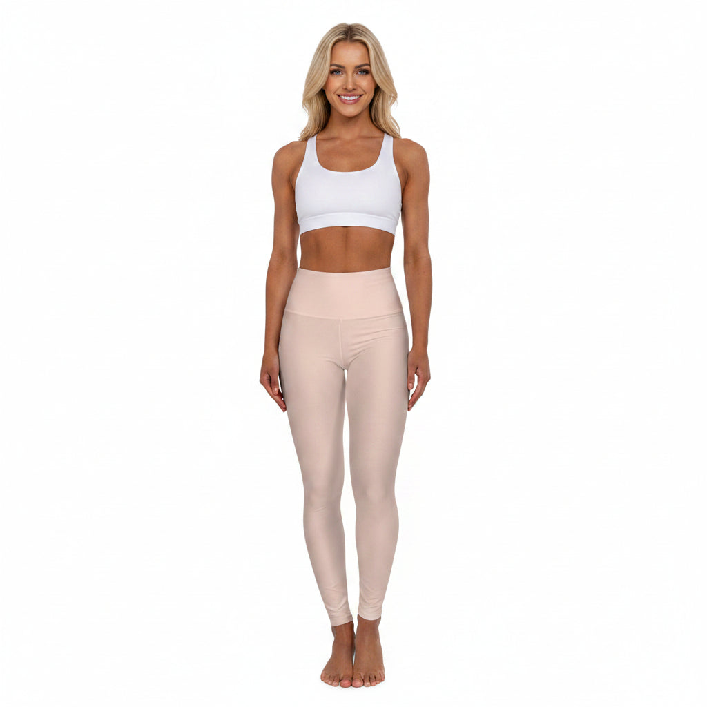 Almond Silk Tan Color High-Waist Yoga Leggings Women's Seamless Poly-Span Stretchy Pants XS-2XL