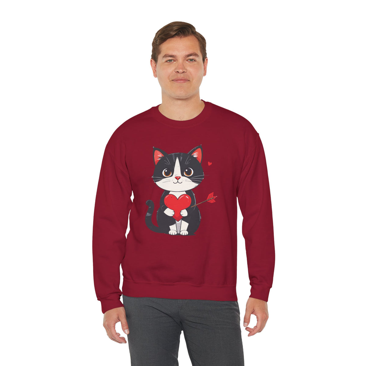 Cat Heart Sweatshirt, Heart Sweatshirt, Cat Sweatshirt, Valentine's Day Sweatshirt, 50/50 Cotton-Poly Animal Sweatshirt 103