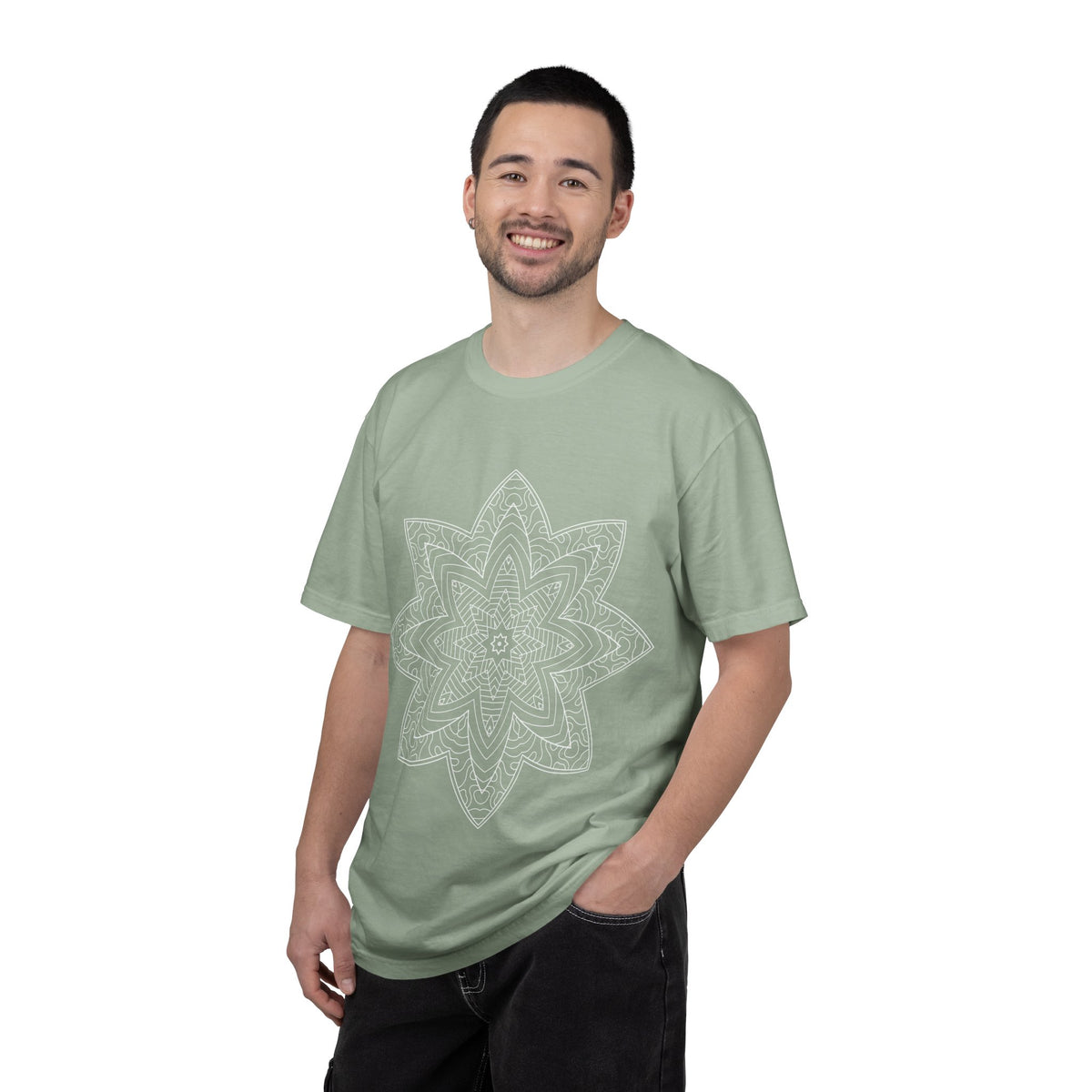 Unisex Garment Dyed Cotton T-Shirt with Mandala Graphic Design