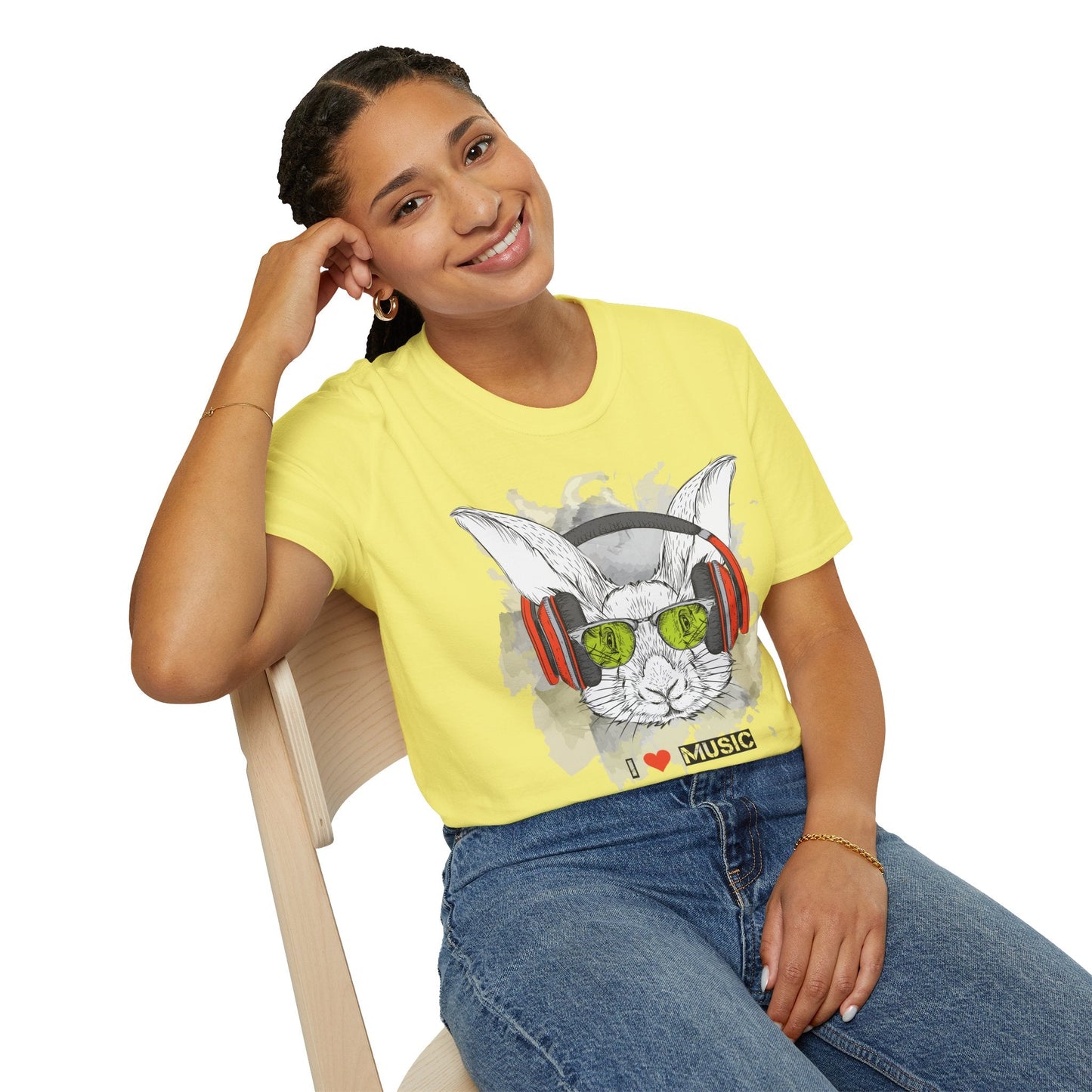 I Love Music Animals Shirt With Headphones Unisex Softstyle Tee 100 Percent Ring Spun Cotton