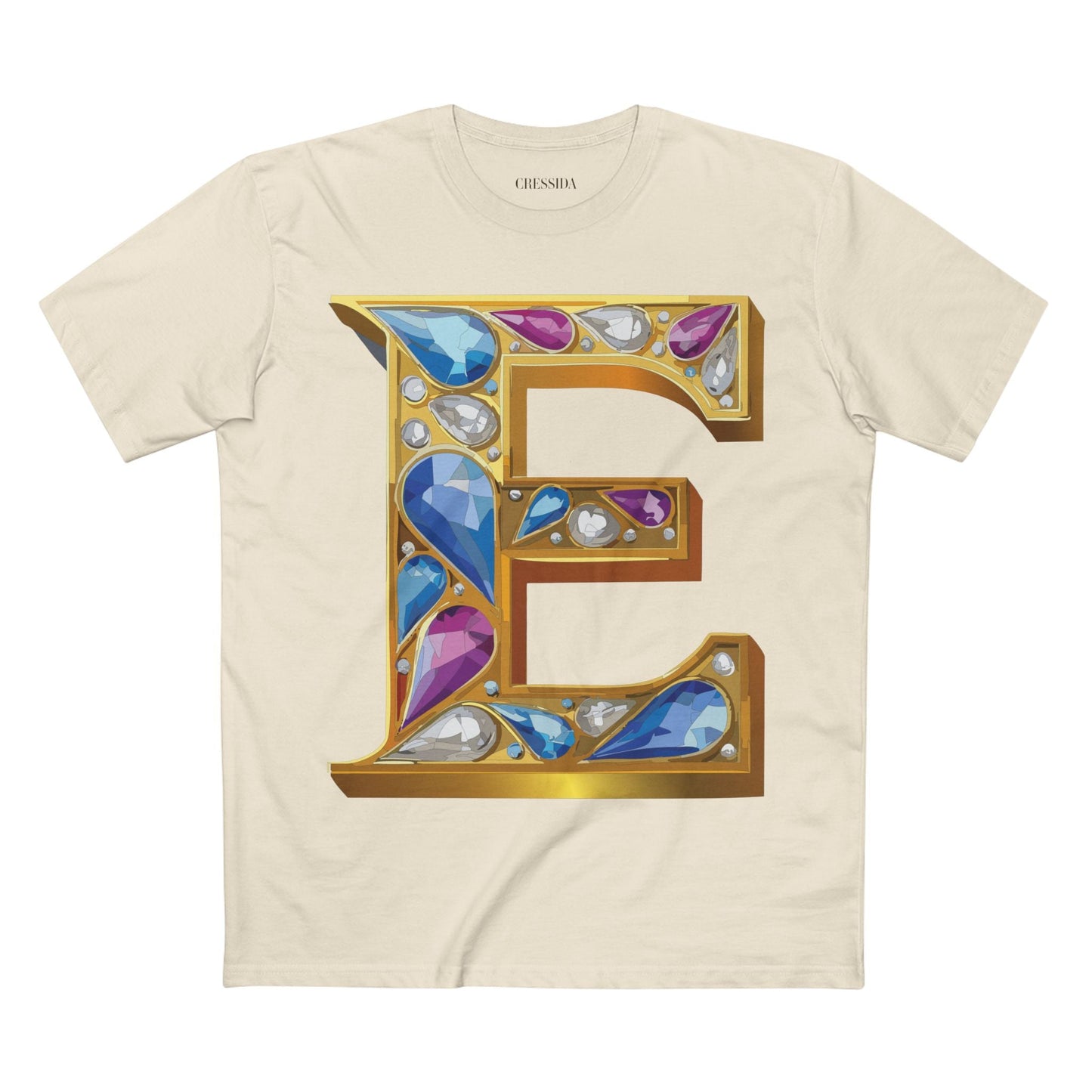 Letter E Graphic Design Tee Unisex 100 Cotton With Antique Gold Letters Artwork T-Shirt