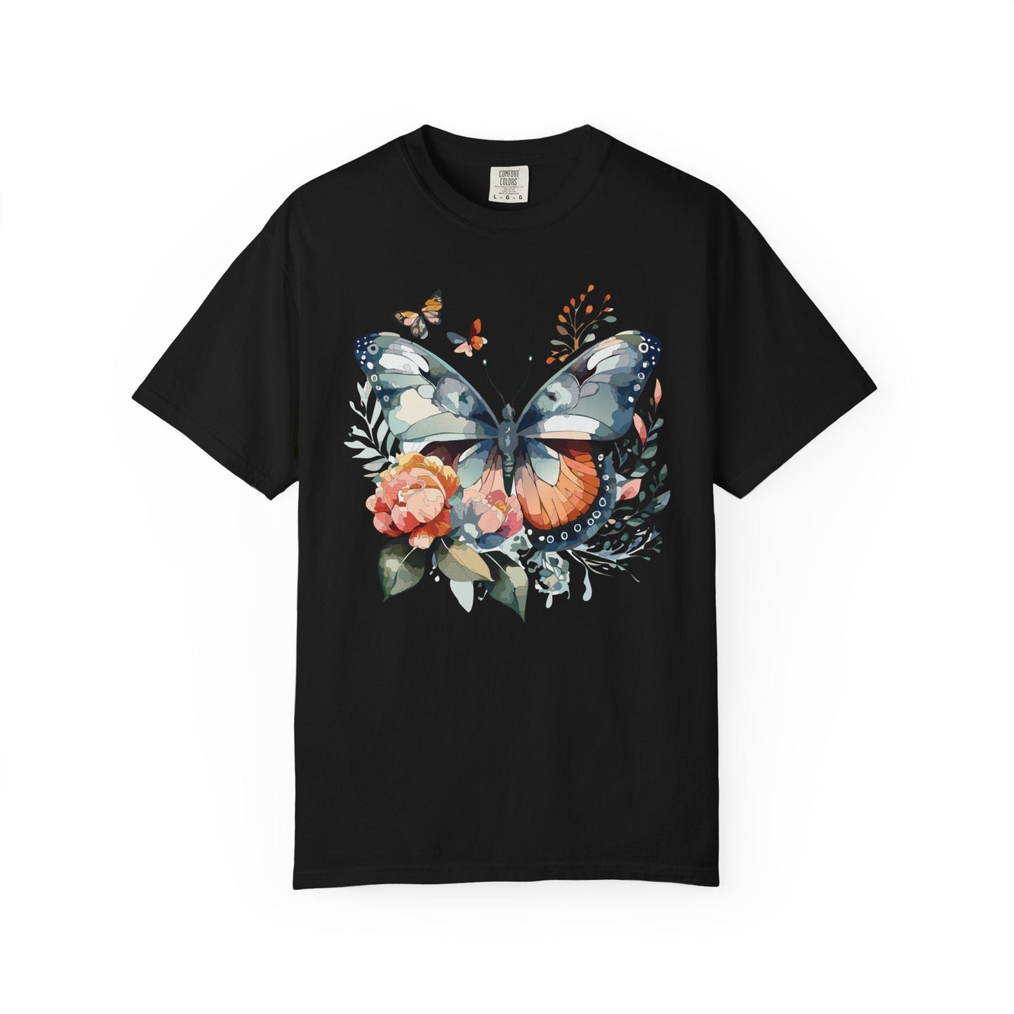 Butterfly Floral Print T-Shirt Botanical Design Unisex Heavy Cotton Tee b1