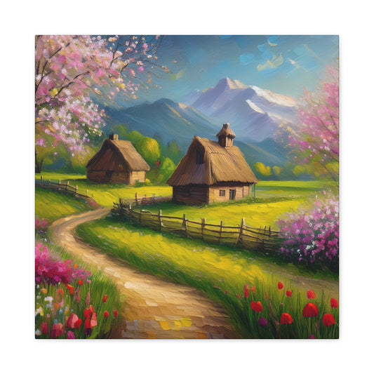 Countryside Spring Print Canvas, Oil Paint Print 20x20, 24x24, 30x30, 32x32, 36x36 Art Design Pine-Wood Inner Frame MC-108