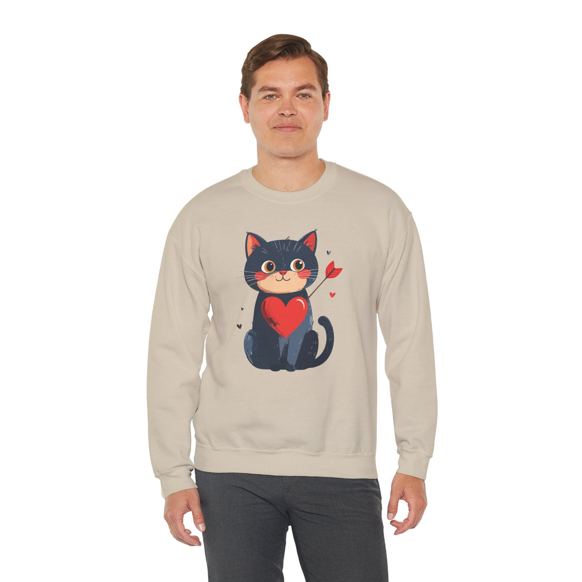 Cat Heart Sweatshirt, Heart Sweatshirt, Cat Sweatshirt, Valentine's Day Sweatshirt, 50/50 Cotton-Poly Animal Sweatshirt 108