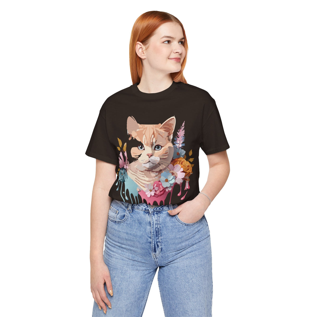 Cat Graphic Unisex Cotton Bella+Canvas Tee with Art Animal Design e101