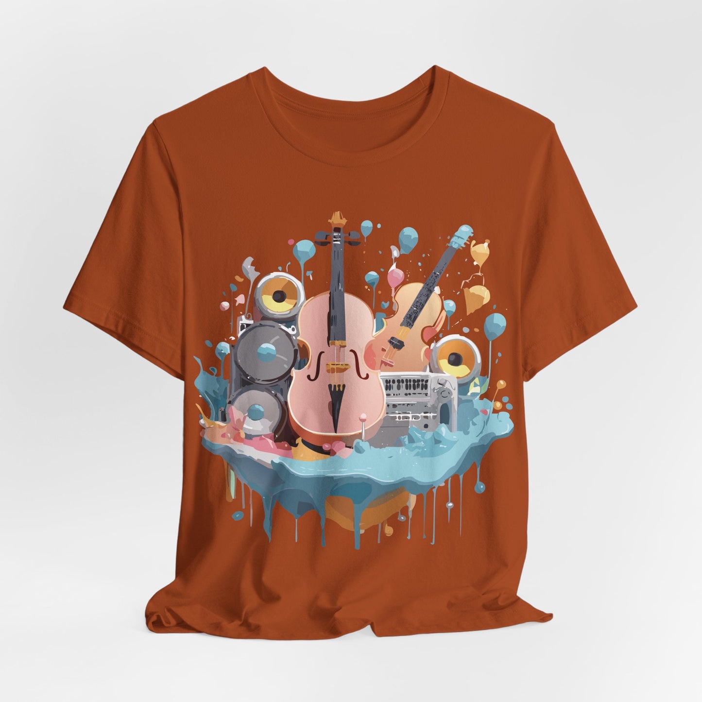 Music Graphic Unisex 100 Cotton Vintage Art with Musical Elements Tee 90