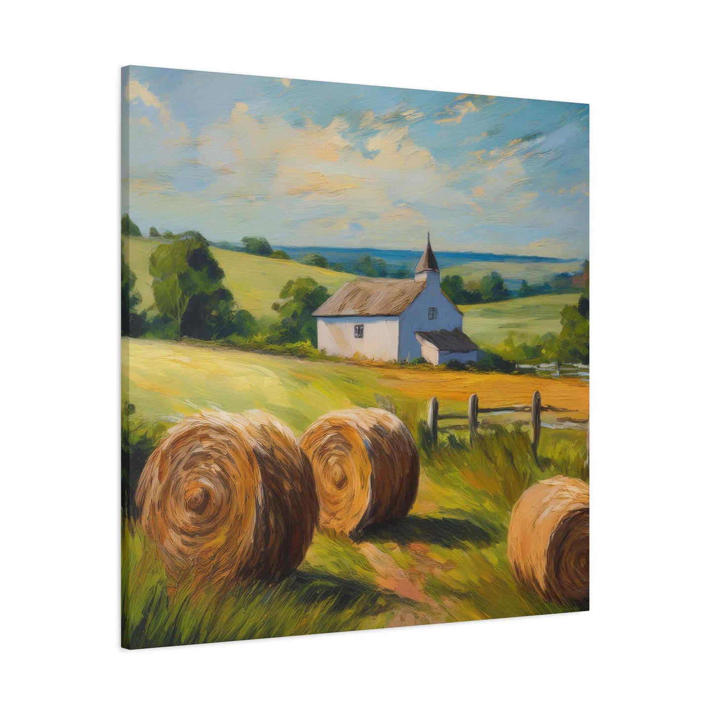 Countryside Print Canvas, Oil Paint Print 20x20, 24x24, 30x30, 32x32, 36x36 Art Design Print Pine-Wood Inner Frame MC-49