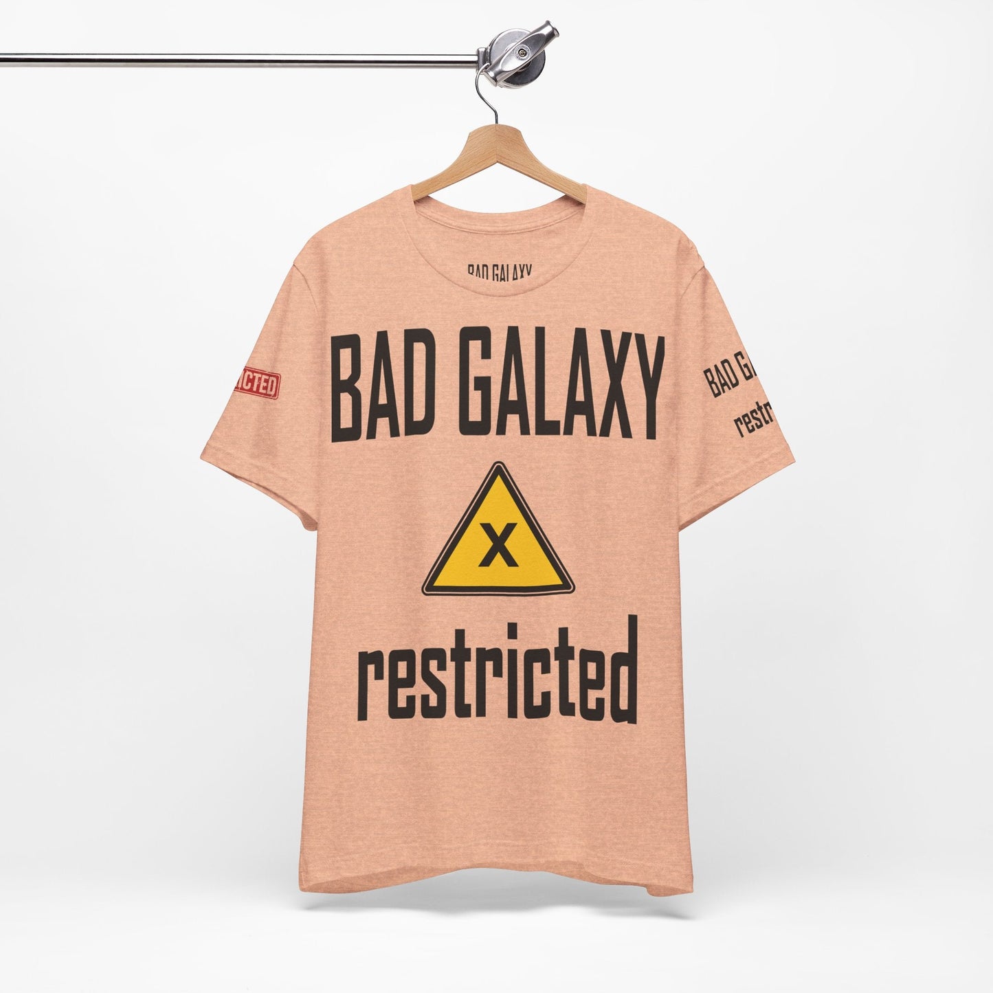 Tee Shirt With Red Stamp From Bad Galaxy Eco Friendly 100 Percent Cotton Printed In USA