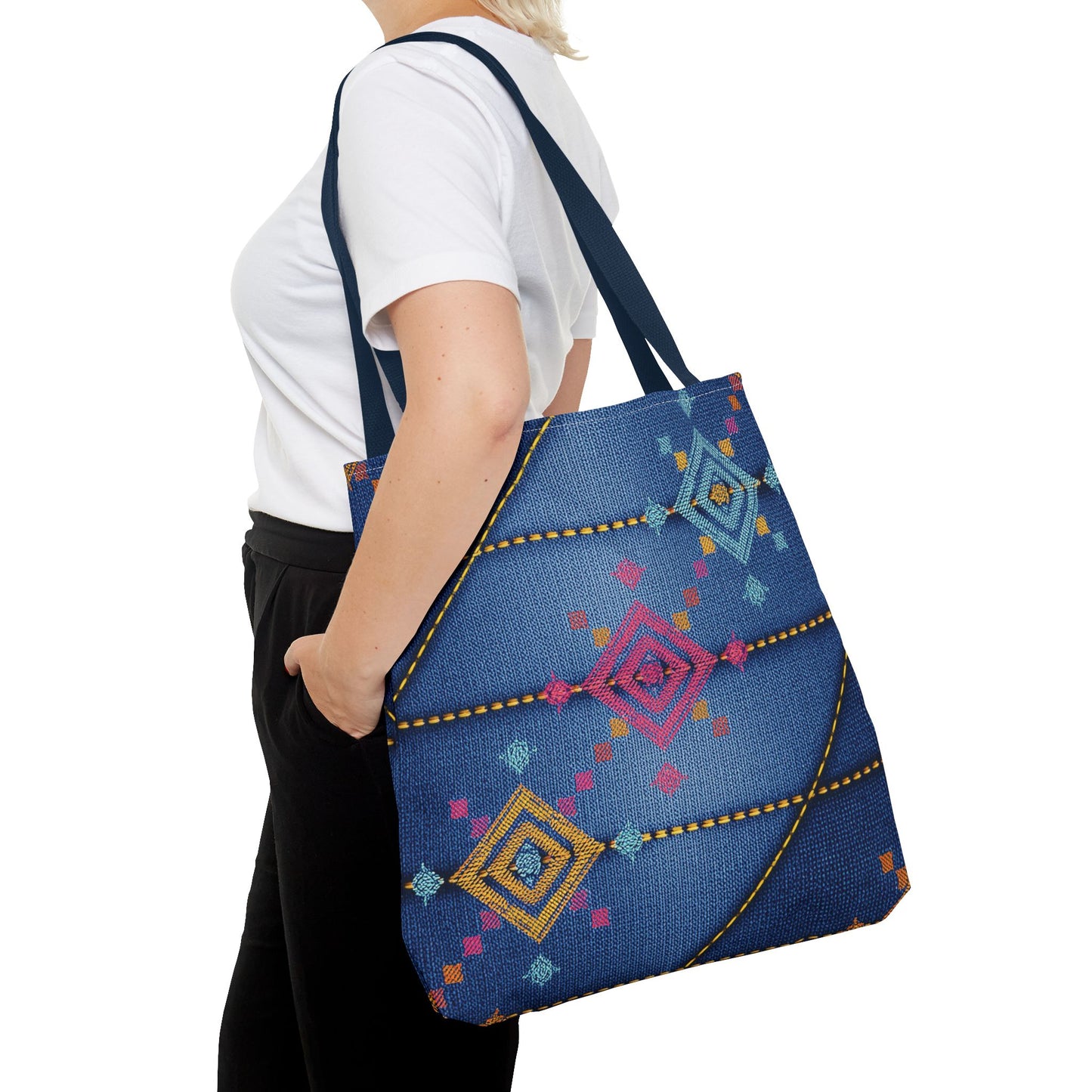 Diwali Graphic Denim Fabric Imitation Print Unisex Canvas Bag Poly Spun 3 Sizes Tote Bag 205-22