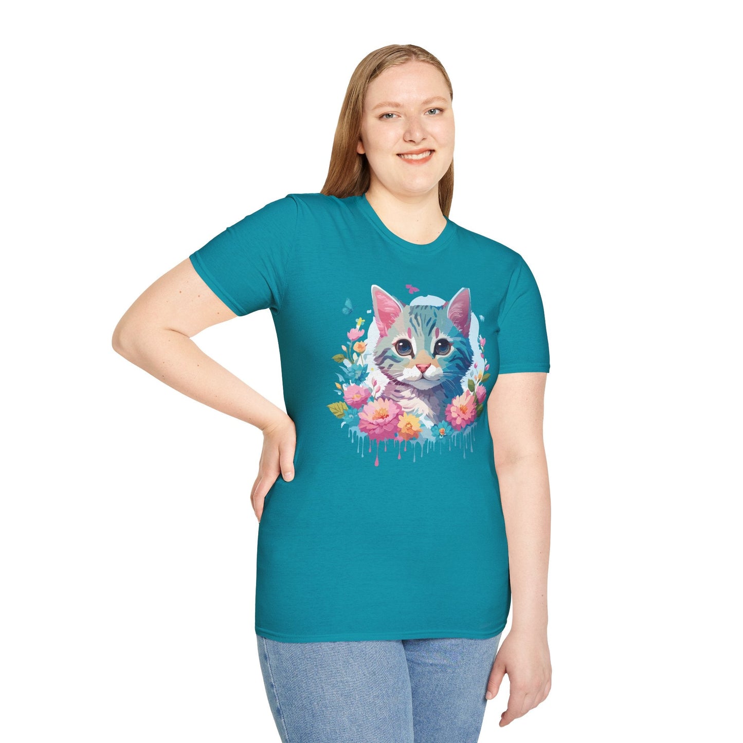 Cat Shirt Unisex Tee Kitten Cat Tee Softstyle 100 Percent Cotton Gildan 64000