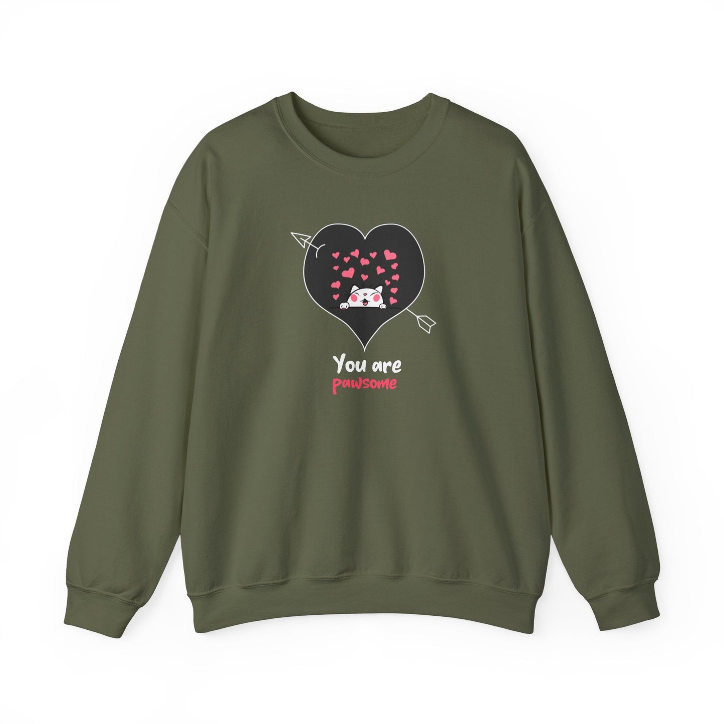 Cat Heart Sweatshirt Valentines Day Fifty Fifty Cotton Poly Unisex Crewneck Gift Idea