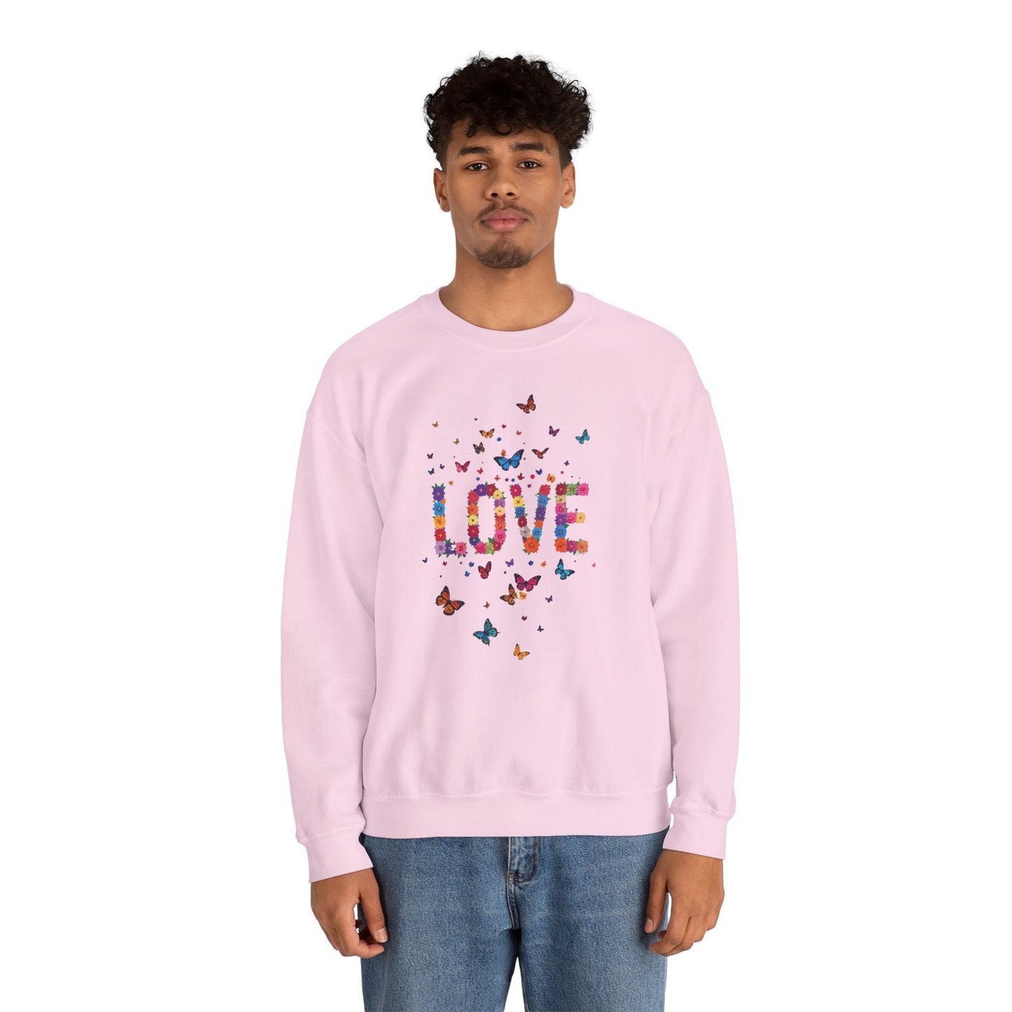 Unisex Floral Love Sweatshirt Fifty Fifty Cotton Poly Valentines Day