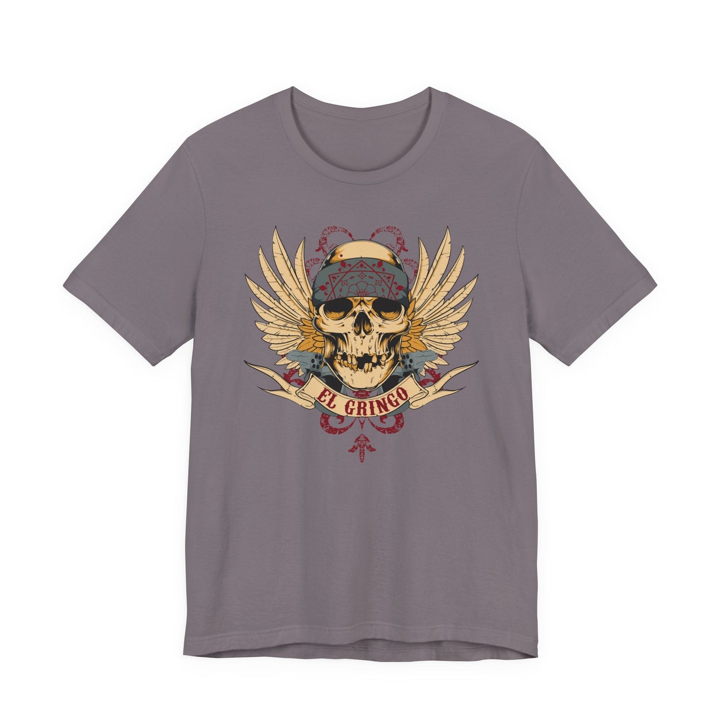 El Gringo Skull with Wings T-Shirt Vintage Tattoo Style Art-53