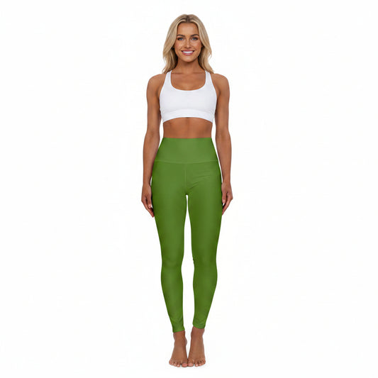 Forest Moss Color High-Waist Yoga Leggings Women's Seamless Poly-Span Stretchy Pants XS-2XL
