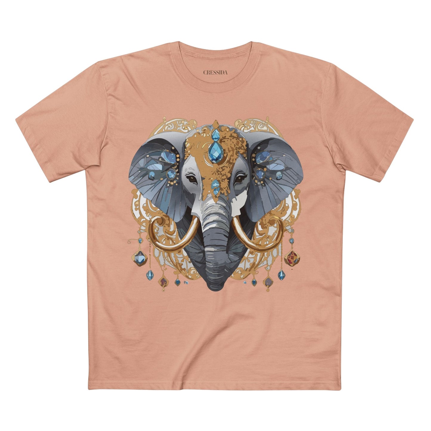 Elephant Graphic Unisex 100 Cotton Tee With Unique Animal Golden Medallion Art Design 39