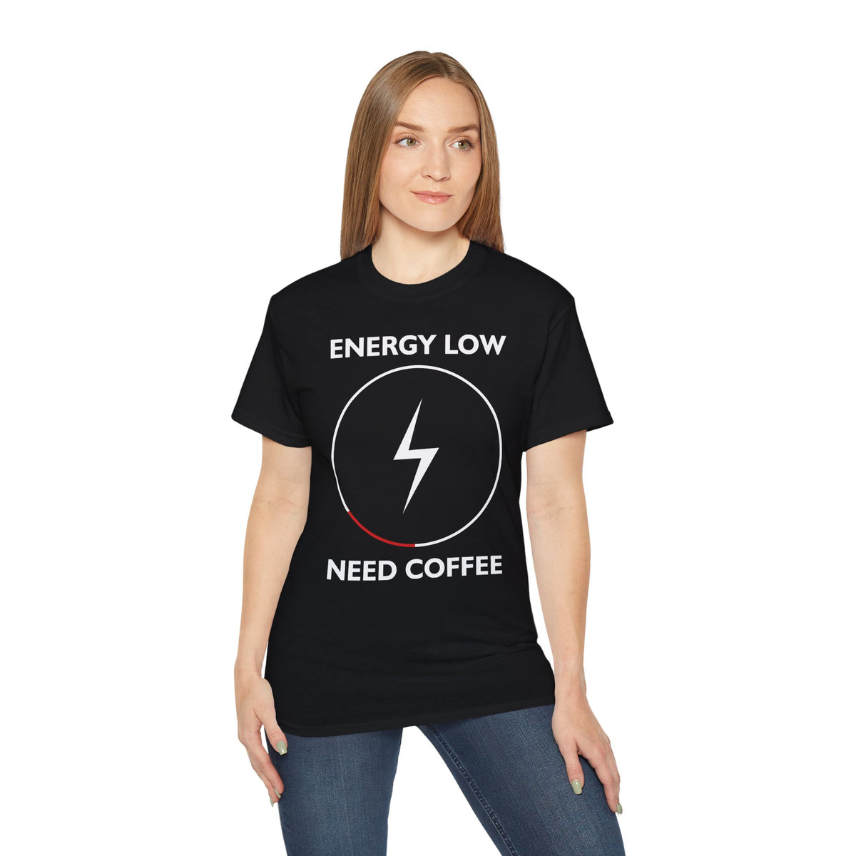 Energy Low Need Coffee T-Shirt | Battery Lightning Design
