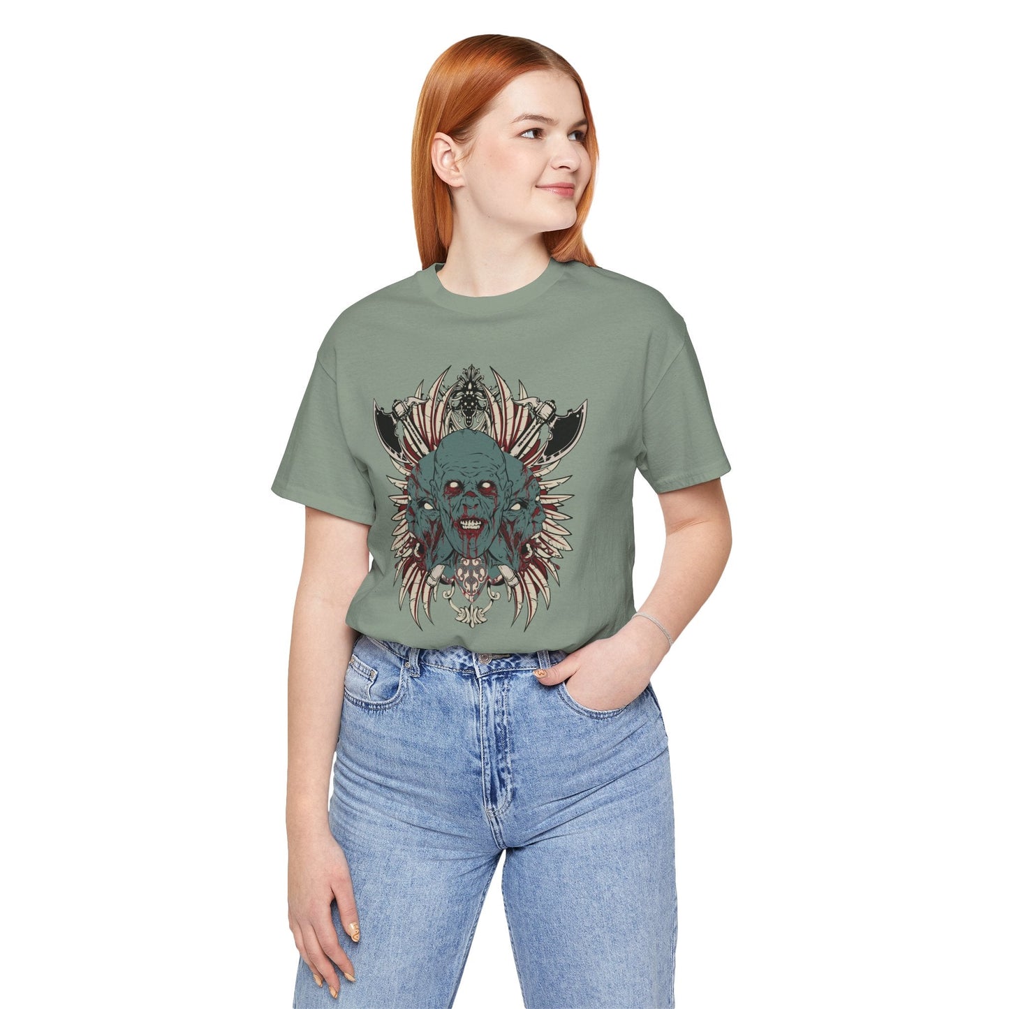 Zombie Skull Mandala T-Shirt Horror Graphic Tee, Gothic Skull Art-54-2