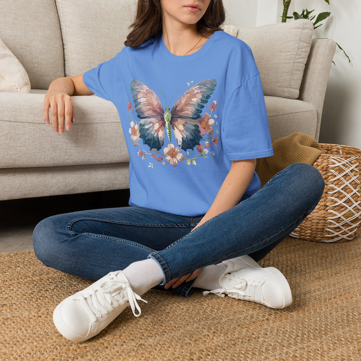 Butterfly Floral T-Shirt — Watercolor Butterfly Tee for Women & Nature Lovers Graphic Tee Unisex 100 Cotton Gildan T-Shirt