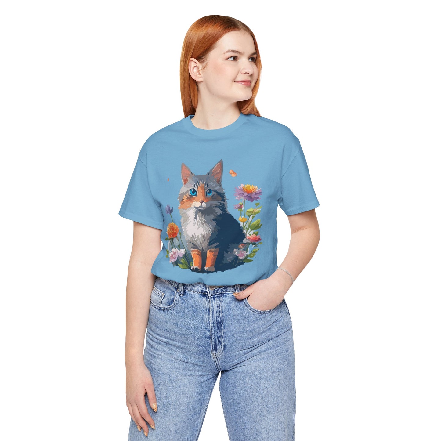 Floral Cat Tee, Animal Shirt, Cat Shirt, Floral Tee, Flower T-shirt, T-Shirt with Animal, Summer Top with Art Design