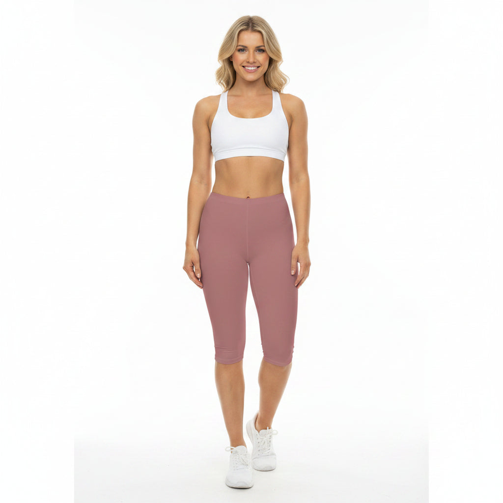 Dusty Rose Coral Color Women's Brushed Suede Poly Span Casual Capri Leggings XS-2XL