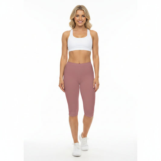 Dusty Rose Coral Color Women's Brushed Suede Poly Span Casual Capri Leggings XS-2XL