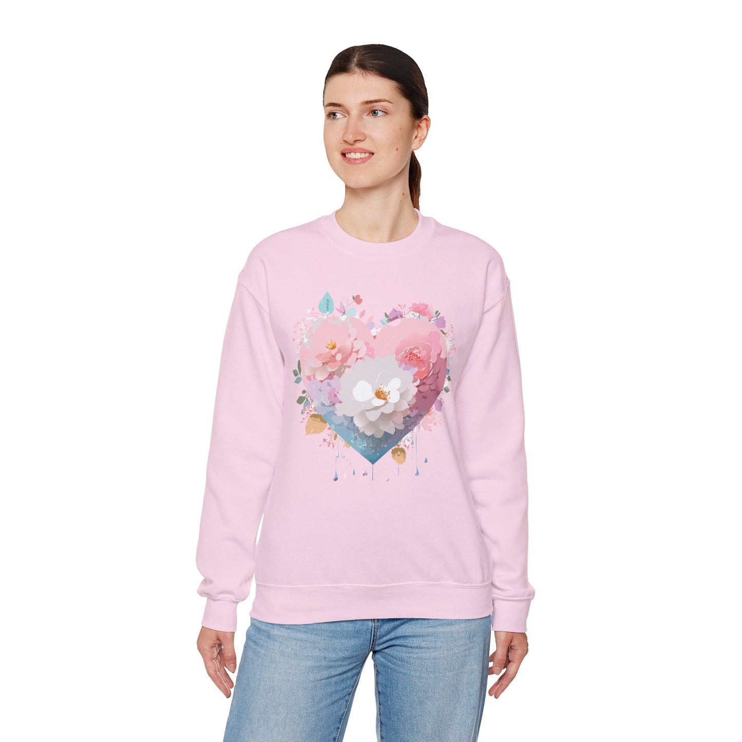 Unisex Floral Heart Sweatshirt For Valentines Day With Love Floral Print Crewneck