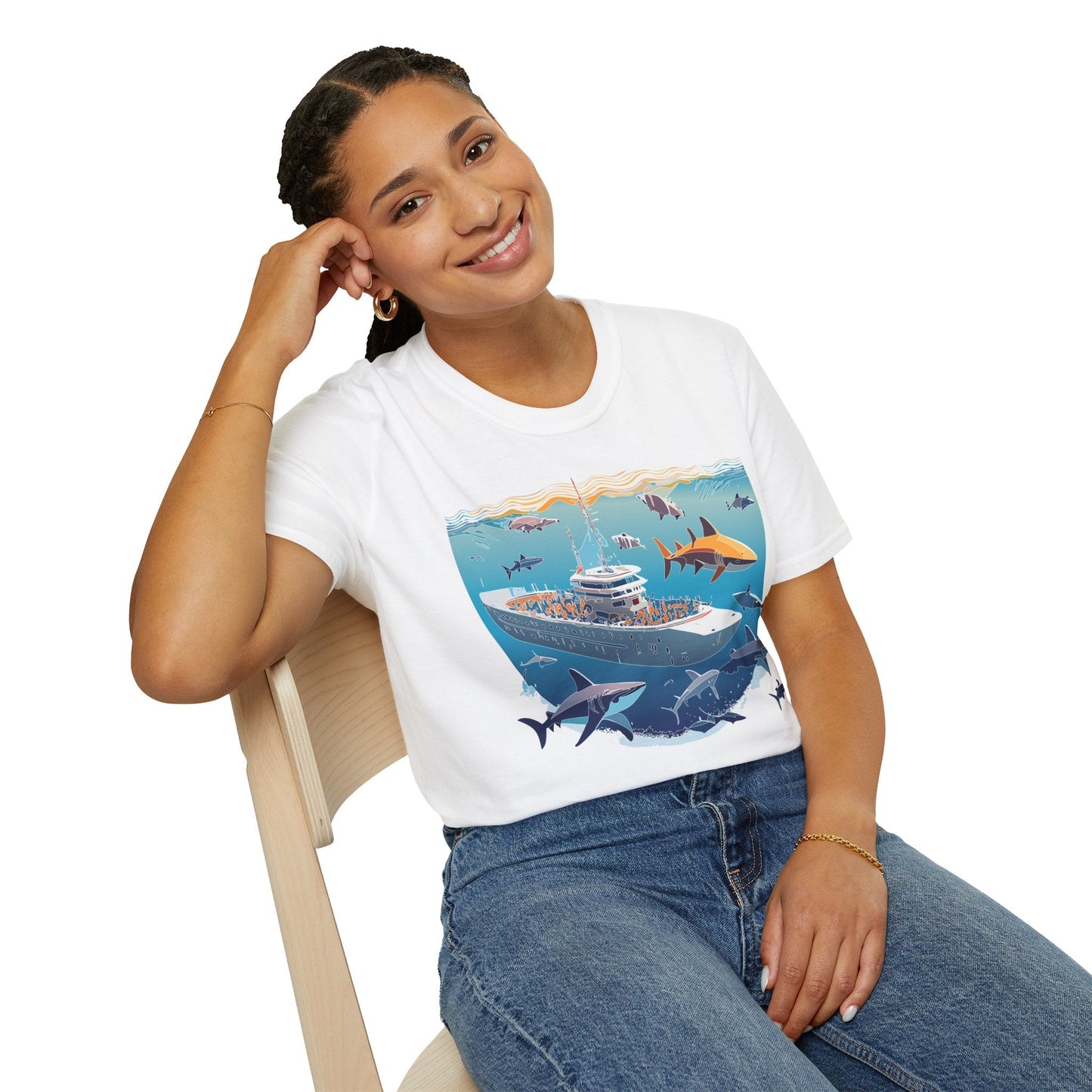 Ocean Tee Shirt Unisex Softstyle Short Sleeve With Ocean Art Design 100 Percent Ring Spun Cotton
