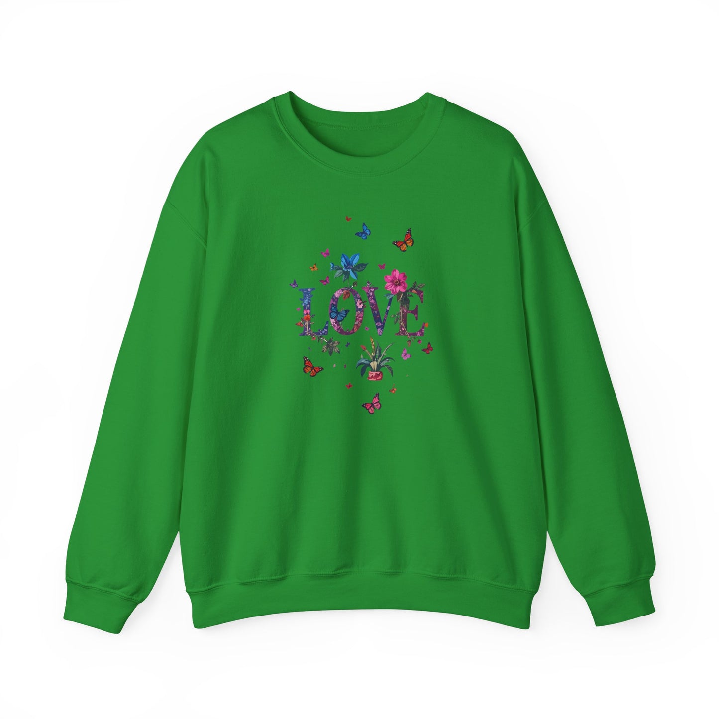 Unisex Floral Love Sweatshirt, Love Floral Sweatshirt, Floral Butterfly Sweatshirt, 50/50 Cotton-Poly Valentine's Day Sweatshirt 03
