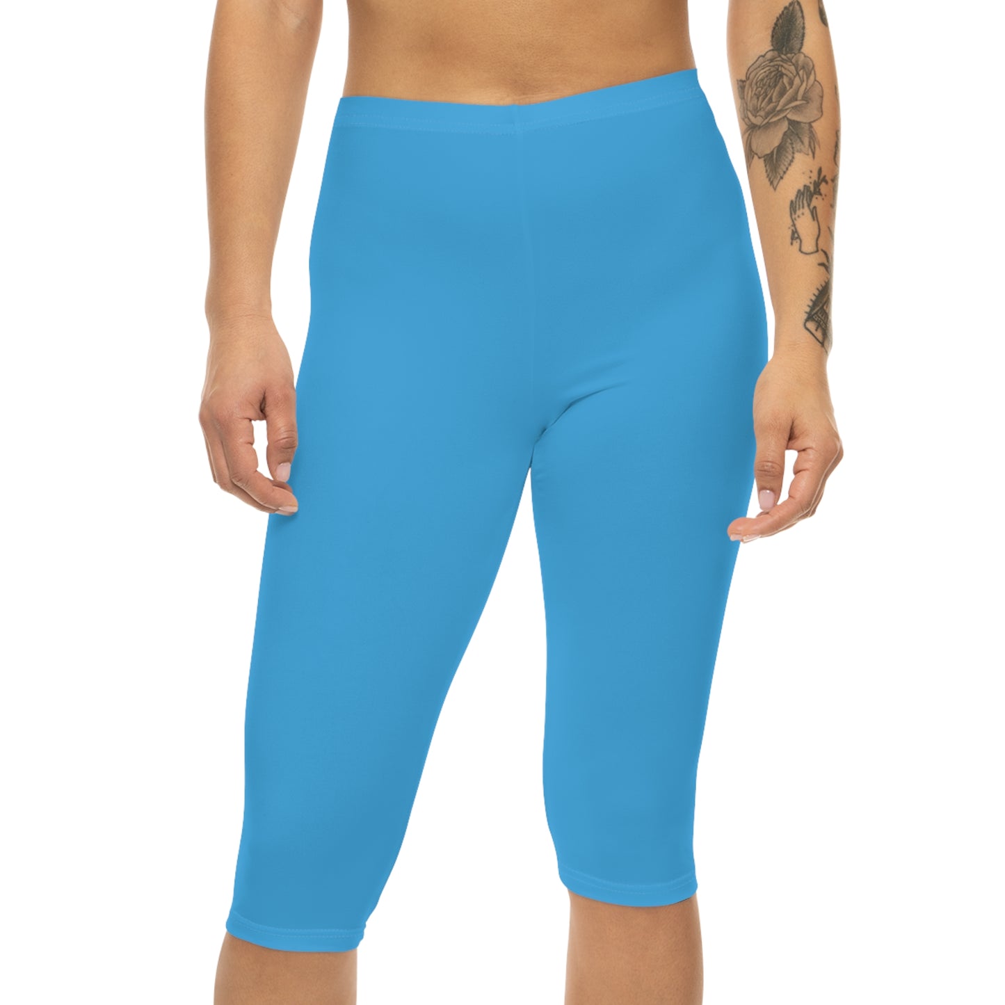 Fresh Sky Blue Color Women's Brushed Suede Poly Span Casual Capri Leggings XS-2XL