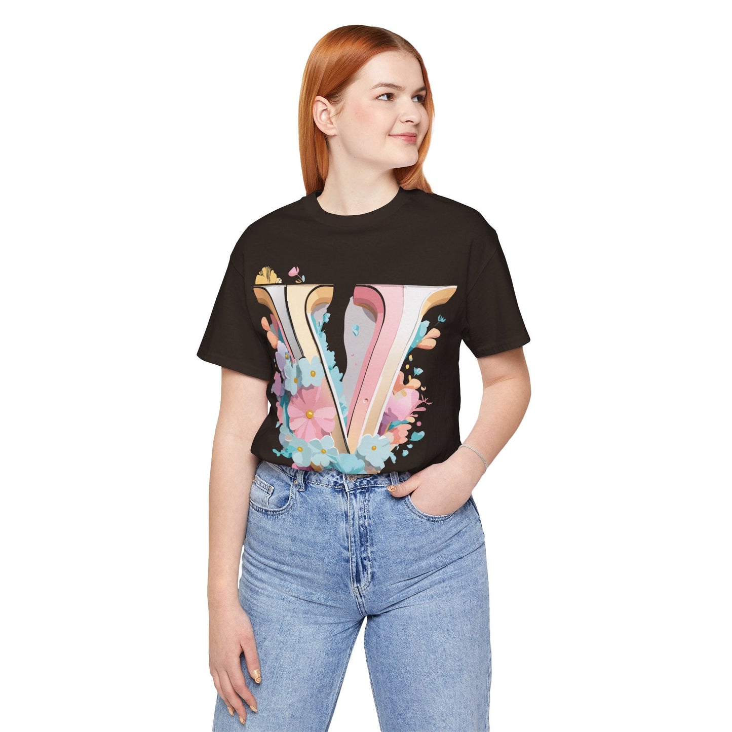 Letter V Shirt Graphic Tee Unisex Jersey Short Sleeve Vintage Inspired Adelpha Art Design