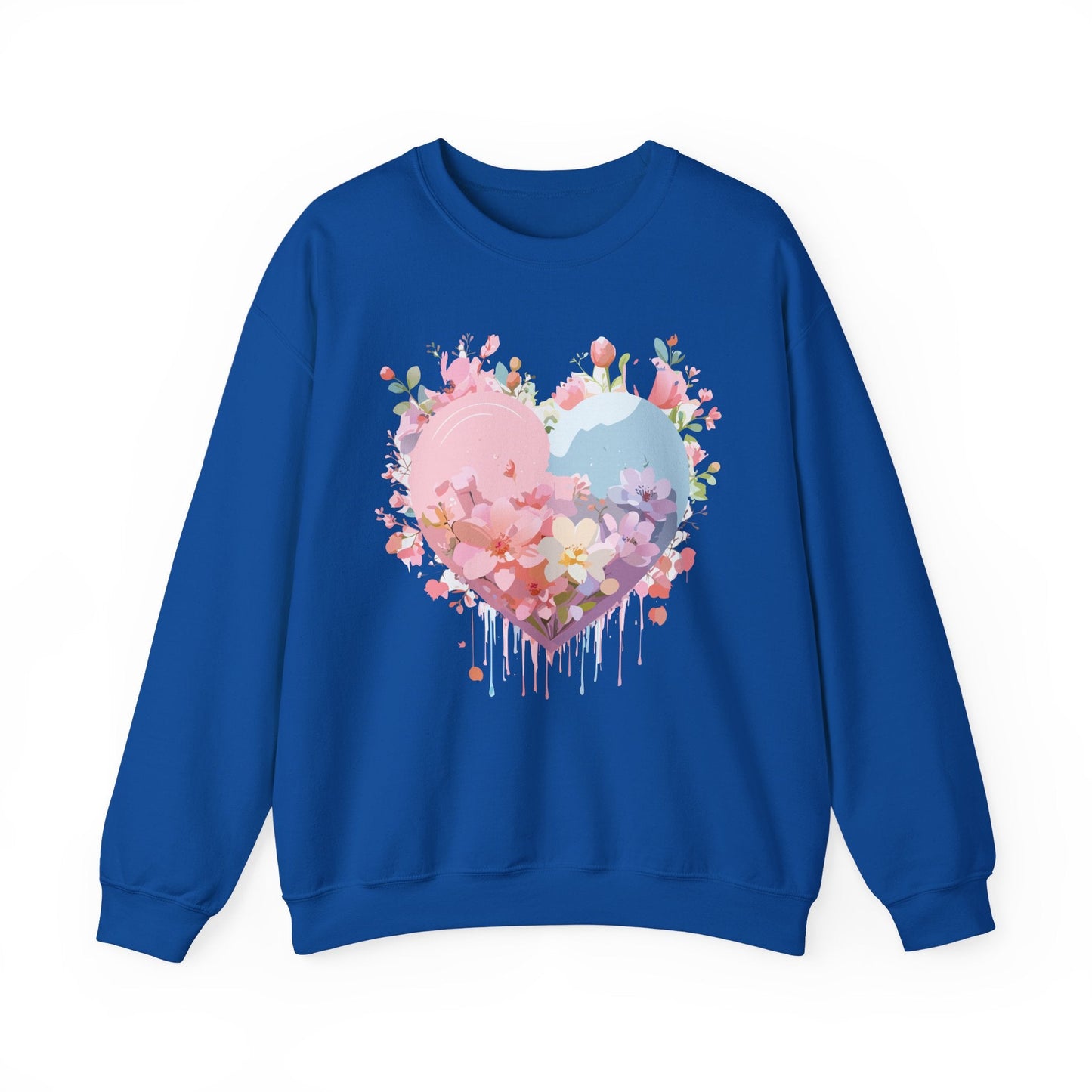 Floral Heart Sweatshirt Unisex Valentine Day Crewneck Gildan 18000 Heavy Blend Winter Wear