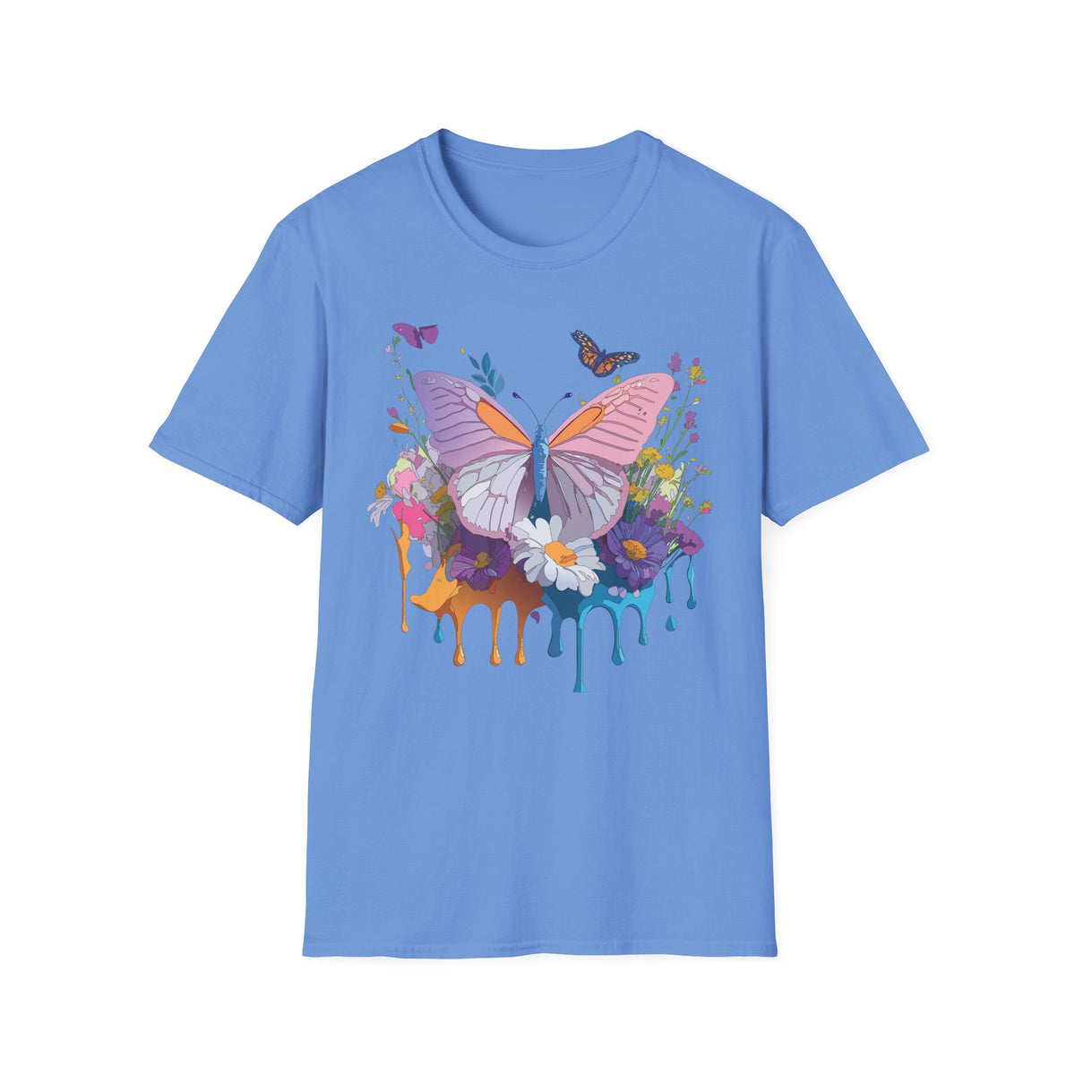 Butterfly Watercolor Drip T-Shirt — Pastel Floral Butterfly Graphic Design Unisex 100 Cotton Gildan T-Shirt