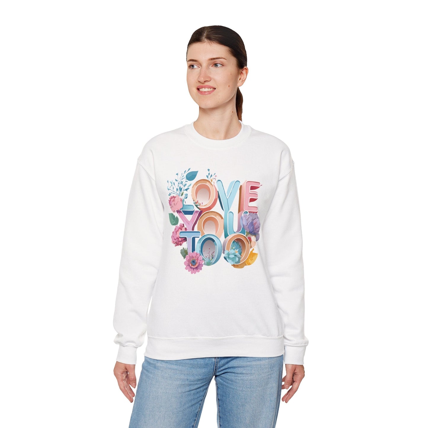 Floral Love Sweatshirt Valentines Day Unisex Crewneck Gildan 18000 Heavy Blend Warm