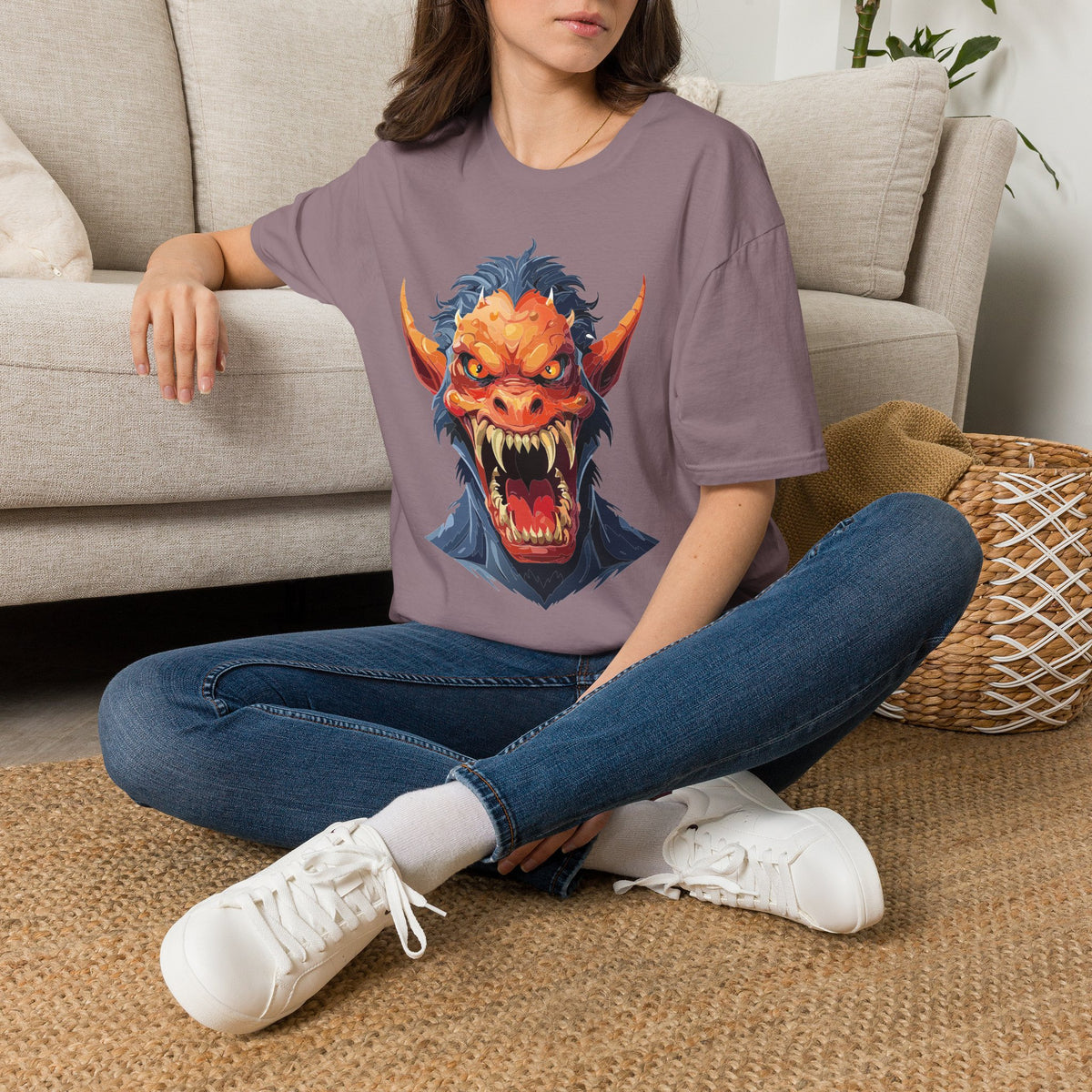 Demonic Monster Head T-Shirt — Fierce Horror Cartoon Graphic Tee Unisex 100 Cotton Gildan T-Shirt
