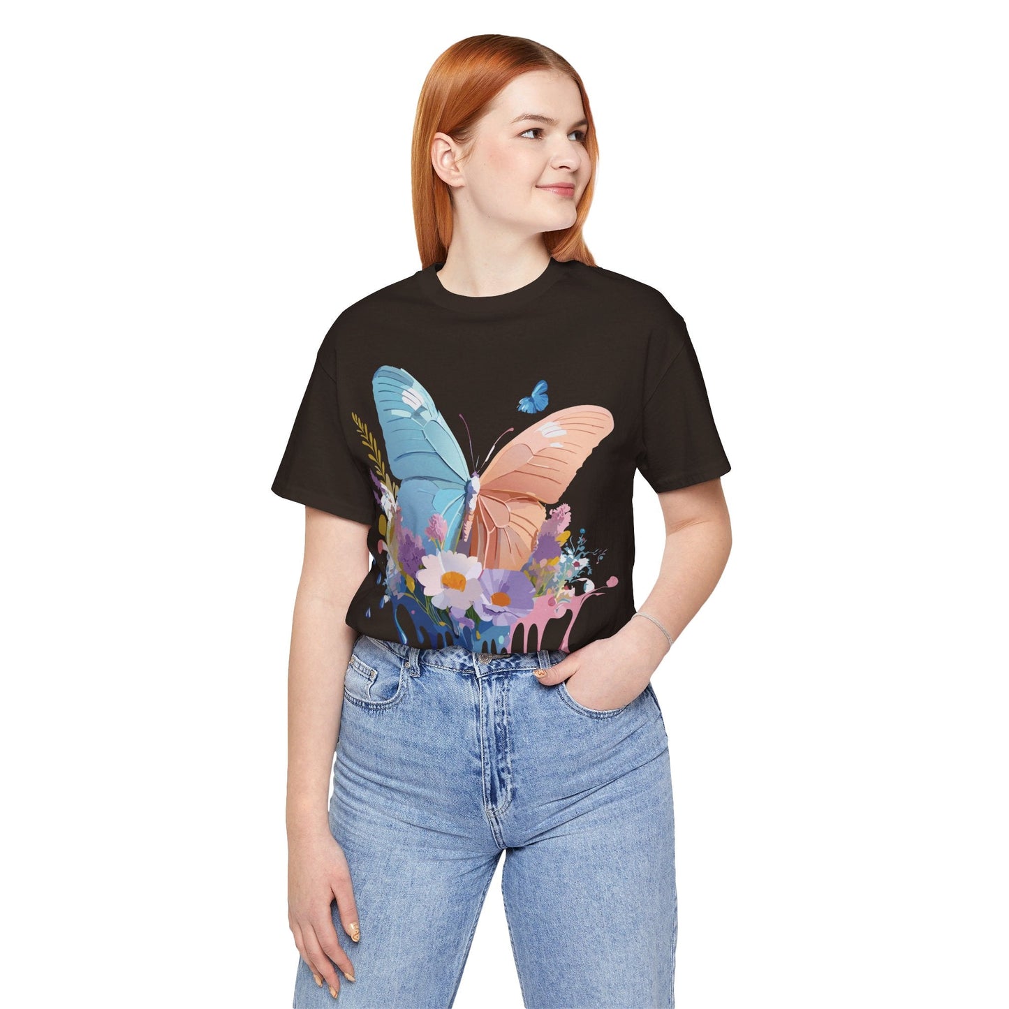 Butterfly Graphic Unisex 100 Cotton Lightweight Vintage Floral Design Jersey Tee 3
