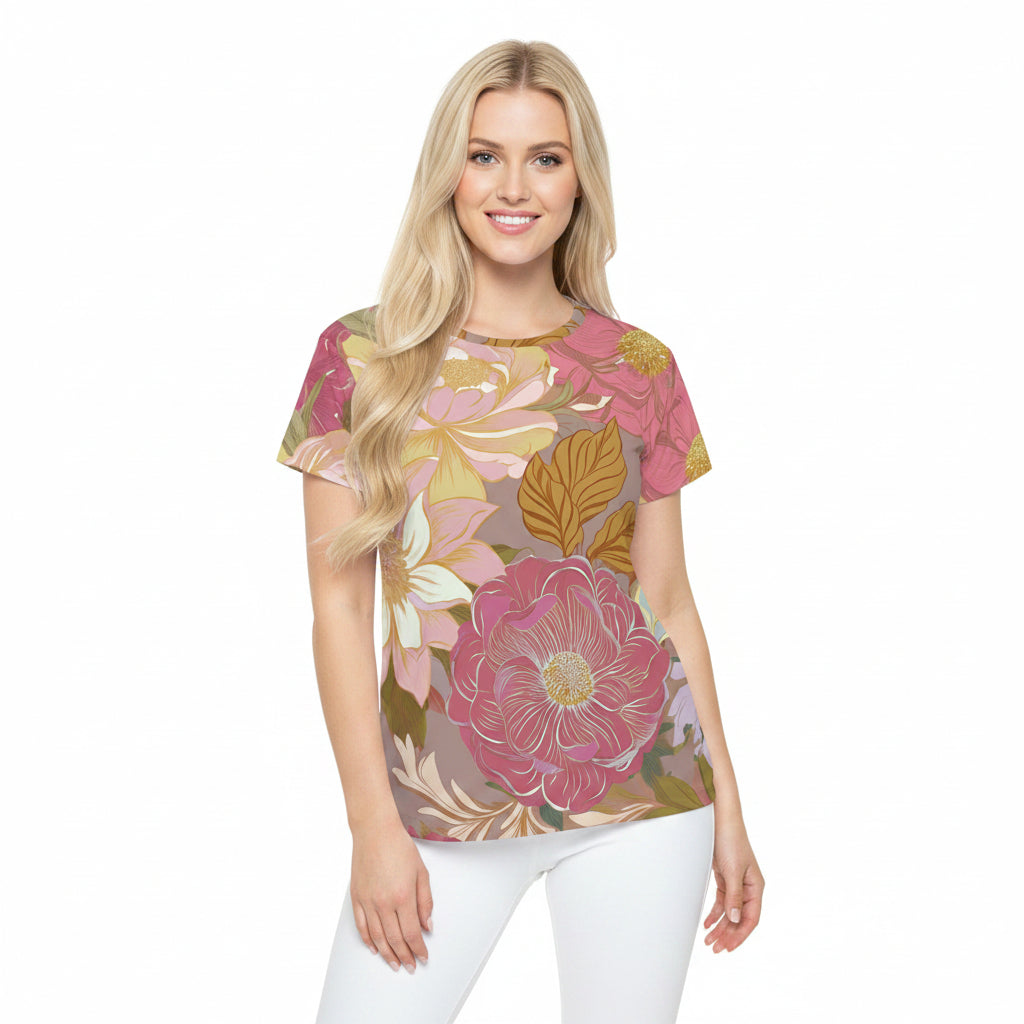 Women Poly T-Shirt with Floral Print