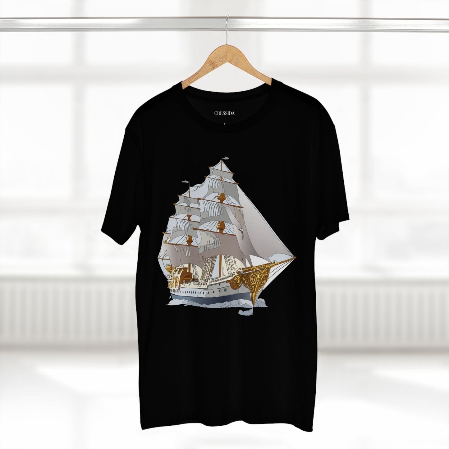 Ship Graphic Unisex 100 Cotton T-Shirt with Gold Frigate Art Design 8