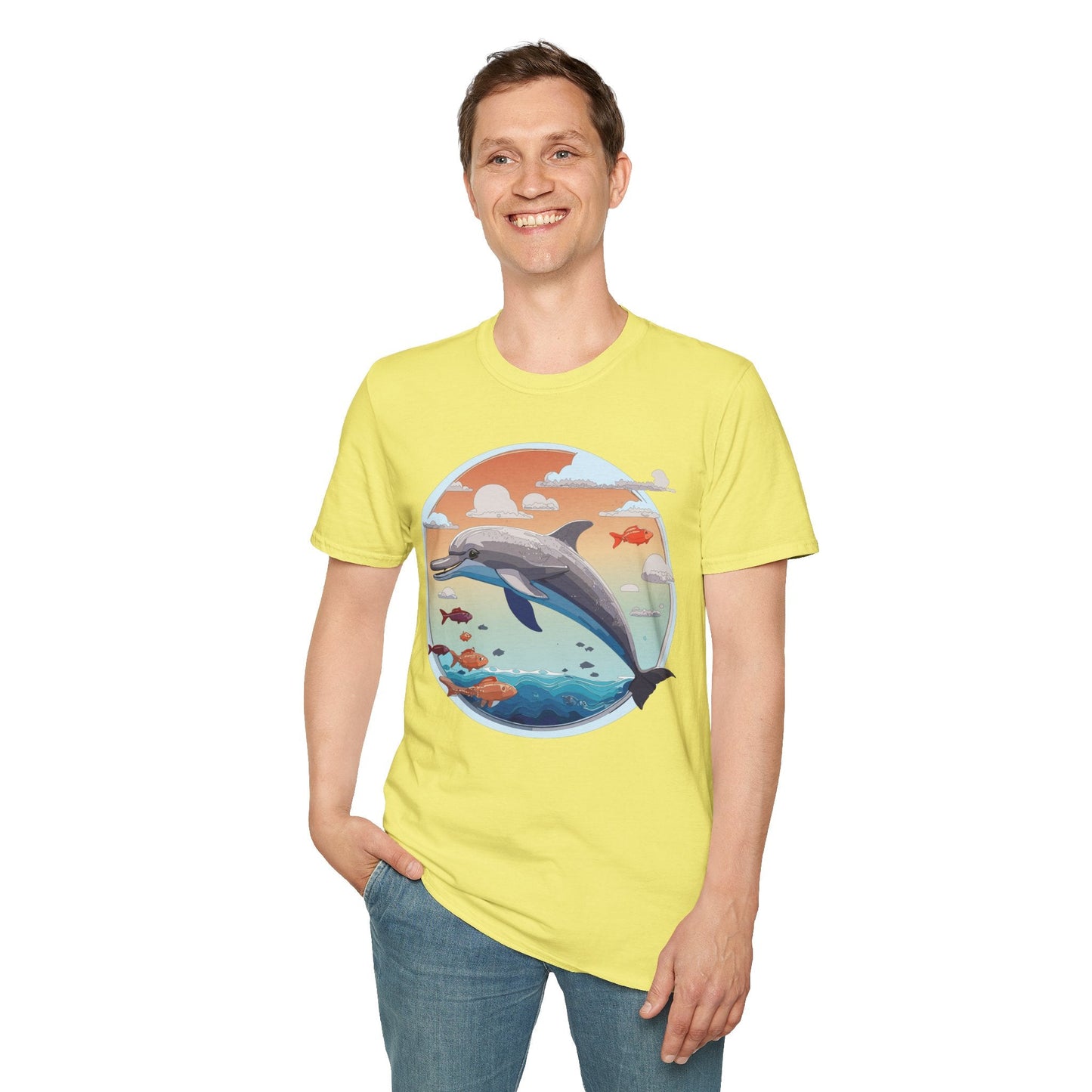 Dolphin Shirt Unisex Gildan Softstyle Cotton Tee For Men Women Dolphin Fish Animal Shirt
