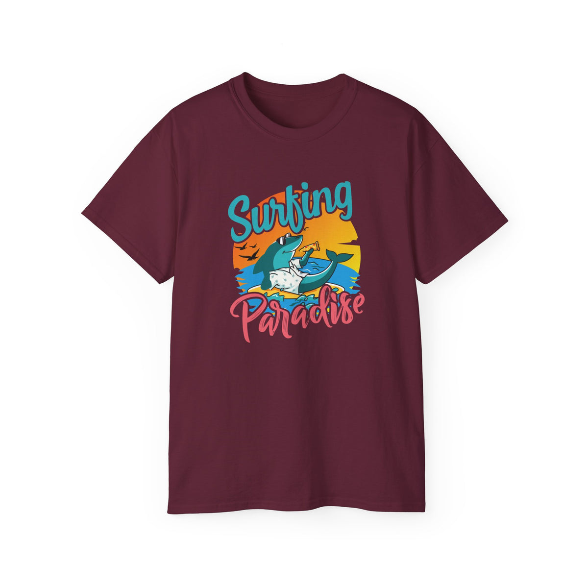 Surfing Paradise T-Shirt | Retro Beach Wave Shark Graphic